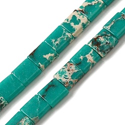 Sea Green Synthetic Imperial Jasper Beads Strands, 2-Hole, Rectangle, Sea Green, 5.5~6x5x2.5mm, Hole: 0.9mm, about 69~70pcs/strand, 15.12~15.2 inch(38.4~38.6cm)