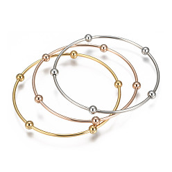 Mixed Color 304 Stainless Steel Bangle Sets, with Round Beads, Mixed Color, 68mm, about 3pcs/set