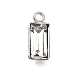 Кристалл 304 из нержавеющей стали горный хрусталь подвески, прямоугольные, кристалл, 12x5x3 мм, отверстие : 1.6 мм