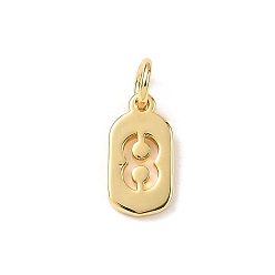 Настоящее золото 18K Латунные подвески, числовые прелести, с целью перехода в кольце, стойки покрытие, долговечный, без свинца и без кадмия, реальный 18 k позолоченный, 12x6x1 мм, отверстие : 3.5 мм