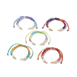 Mixed Color Gradient Color Polyester Cord Braided Bracelets, for Adjustable Link Bracelet Making, with Natural Cultured Freshwater Pearl & Brass Beads, Mixed Color, 11-3/8x1/4 inch(29x0.5cm), Hole: 3.4mm