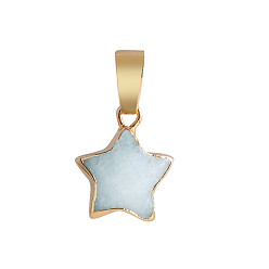 Other Jade Natural Jade Dyed Faceted Star Charms, with Golden Plated Brass Findings, 13x13mm