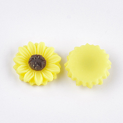 Yellow Resin Cabochons, Sunflower, Yellow, 15x5mm