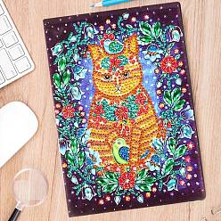 Cat Shape DIY Animal Theme Notebook Diamond Painting Kits, Including A5 Notebook, Resin Rhinestones, Diamond Sticky Pen, Tray Plate and Glue Clay, Cat Pattern, 207x145mm, 50 pages/book