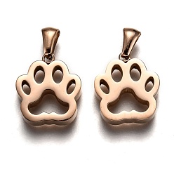 Rose Gold Ion Plating(IP) 304 Stainless Steel Pendants, Manual Polishing, Hollow, Dog Footprint, Rose Gold, 17x15x3.5mm, Hole: 3x6mm