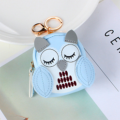 Sky Blue Women's Lady Owl Mini Coin Purse PU Leather Keychain, for Key Bag Car Pendant Decoration, Sky Blue, 10x8cm