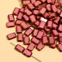 Indian Red Czech Glass Beads, Rectangle, Indian Red, 12x8mm, Hole: 1.2mm