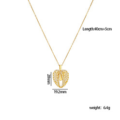 Wing Латунный кулон-медальон с микропаве из кубического циркония, открывающийся, для гравировки имени., с 304 цепями из нержавеющей стали, золотые, крыло, 15.75 дюйм (40 см), Кулон : 28x19.2 мм