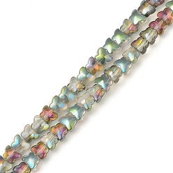 Green Plated Electroplate Transparent Glass Beads Strands, Half Plated, Butterfly, Green Plated, 6.3x8x5.2mm, Hole: 0.9mm, about 110pcs/strand, 25.98 inch(66cm)