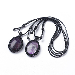 Amethyst Natural Amethyst Charm Bracelets, with Nylon Cord, Oval, 3.9~7.7cm