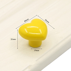 Yellow Porcelain Drawer Knobs, with Brass Finding, Heart Cabinet Handle, Yellow, 40x36x31mm