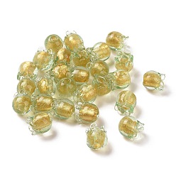Light Green Handmade Gold Foil Lampwork Glass Beads, Tulip, Light Green, 9x8.5mm, Hole: 1.6mm