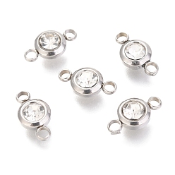 Crystal 304 Stainless Steel Rhinestone Links Connectors, Flat Round, Stainless Steel Color, Crystal, 12x6.5x4mm, Hole: 2mm