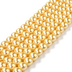 Moccasin Eco-Friendly Grade A Glass Pearl Beads, Pearlized, Round, Moccasin, 8mm, Hole: 1.2~1.5mm, about 52pcs/Strand, 16''(40.64cm)