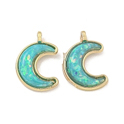 Голубой Подвески из полупрозрачной смолы, латунные подвески в виде полумесяца с золотой фольгой, реальный 18 k позолоченный, долговечный, без кадмия и без свинца, голубой, 16.5x11.5x3 мм, отверстие : 1.5 мм