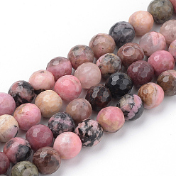 Rhodonite Natural Rhodonite Beads Strands, Faceted, Round, 6~6.5mm, Hole: 1mm, about 63pcs/strand, 15.5 inch