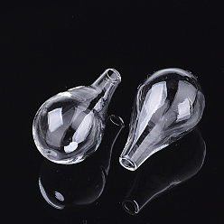 Clear Handmade Blown Glass Bottles, for Glass Vial Pendants Making, Teardrop, Clear, 32.5~33.5x18~18.5mm, Half Hole: 3~3.5mm