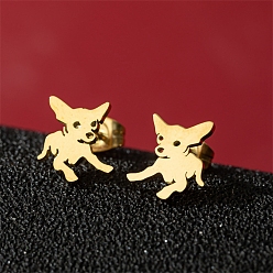 Golden Stainless Steel Stud Earrings, Dog Shape, Golden, 10x9mm