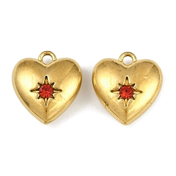Сиамский 304 прелести нержавеющей стали, со стразами, шарма сердца, реальный 18 k позолоченный, ионное покрытие (ip), Сиам, 13.5x12.5x5.5 мм, отверстие : 1.5 мм