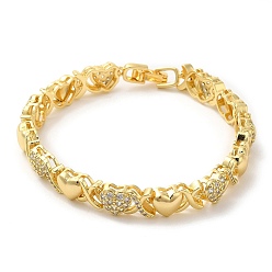 Real 18K Gold Plated Cubic Zirconia Heart Link Chain Bracelet, Brass Bracelet, Lead Free & Cadmium Free, Real 18K Gold Plated, 7-1/2 inch(19cm)