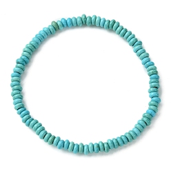 Synthetic Turquoise Synthetic Turquoise Flat Round Beaded Stretch Bracelets for Women, Inner Diameter: 2-3/8 inch(6cm)