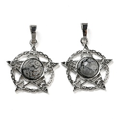 Снежный Обсидиан Естественно снежинка обсидиана подвески, подвеска в виде стойки из латуни со звездой, платина, без кадмия и без свинца, 27.5x25.5x7~8 мм, отверстие : 8x5 мм