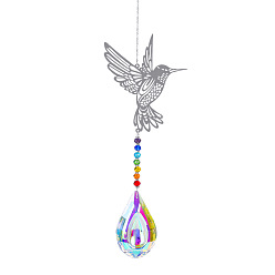 Colorful Metal Big Pendant Decorations, Hanging Sun Catchers, Chakra Theme K9 Crystal Glass, Hummingbird, Colorful, 42cm
