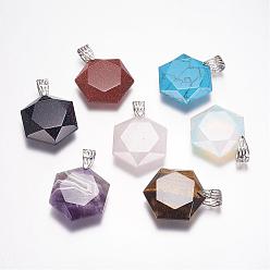 Mixed Stone Natural & Synthetic Mixed Stone Pendants, Faceted, Hexagram, Platinum, 41x28x9mm, Hole: 5x9mm