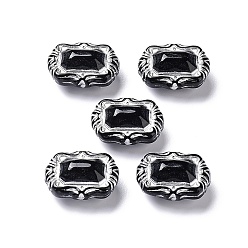 Black Opaque Acrylic Beads, Metal Enlaced, Rectangle, Black, 18x13.5x8.5mm, Hole: 1.8mm, about 515pcs/500g