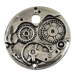 Antique Silver Tibetan Style Alloy Pendants, Flat Round Watch Gears Charms, Nice for Steampunk Jewelry Making, Cadmium Free & Lead Free, Antique Silver, 38x38x3mm, Hole: 1.5mm