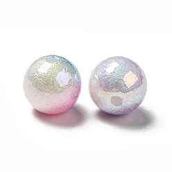 Colorful UV Plating Iridescent ABS Plastic Beads, Textured Round, Colorful, 14x13mm, Hole: 2mm