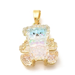 Светло-Голубой Латунные подвески, медведь, со смолой и защелкивающимися дужками, стойки покрытие, без свинца и без кадмия, долговечный, реальный 18 k позолоченный, Небесно-голубой, 18.5x14.5x8.5 мм, отверстие : 5x2.5 мм