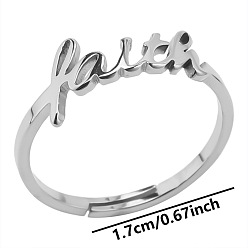 Stainless Steel Color 304 Stainless Steel Adjustable Ring, Word Faith, Stainless Steel Color, Inner Diameter: 17mm