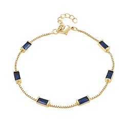 Blau Armbänder aus Messing mit rechteckigen Zirkonia-Gliederketten, mit Box-Ketten, Gestell, langlebig überzogen, echt 18 k vergoldet, Bleifrei und cadmium frei, Blau, 6.69 Zoll (17 cm)