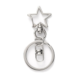 Platinum Star Alloy Keychain Clasps, with Iron Swivel Clasps, Platinum, 68mm