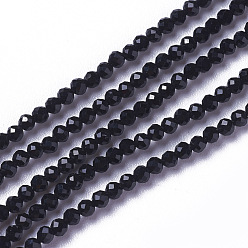 Black Glass Beads Strands, Faceted, Round, Black, 1.5~2x2mm, Hole: 0.2mm, about 178~186pcs/strand, 14.5~15.5 inch(36~39cm)