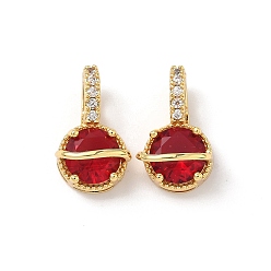 Красный Латунные микро проложить кубического циркония подвески, круглые подвески, реальный 18 k позолоченный, красные, 18x10.5x10 мм, отверстие : 5x3 мм