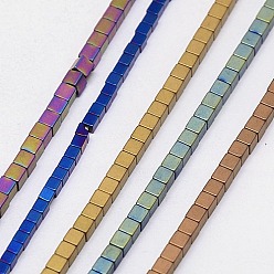 Mixed Color Electroplate Non-magnetic Synthetic Hematite Beads Strands, Frosted, Cube, Grade A, Mixed Color, 4x4x4mm, Hole: 1mm, about 88pcs/strand, 16 inch