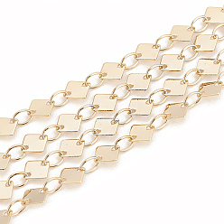 Real 18K Gold Plated Brass Link Chains, Rhombus, Soldered, Real 18K Gold Plated, 5x5mm