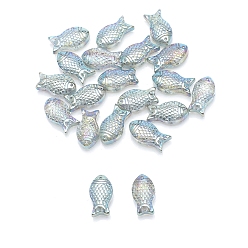 Light Blue Rainbow Plated Electroplate Glass Beads, Fish, Light Blue, 15x8x5mm, Hole: 1.2mm, 30pcs/bag