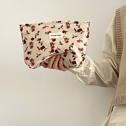 Flower Fashion Portable Corduroy Makeup Cosmetic Storage Bag, for Women, Rose Pattern, 17x21x6cm