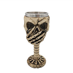 Beige Halloween 304 Stainless Steel 3D Skull Mug, Resin Skeleton Cup, for Home Decorations Birthday Gift, Beige, 190x80x105mm, Inner Diameter: 63mm
