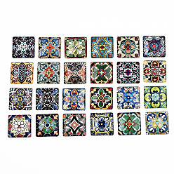 (52) Непрозрачная лаванда Кабошоны из стекла, квадрат с рисунком напольной плитки, разноцветные, 20x20x6.5 мм, 24 шт / комплект