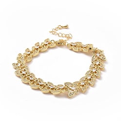 Golden Clear Cubic Zirconia Butterfly Link Chain Bracelet, Brass Jewelry for Women, Golden, 7 inch(17.7cm)