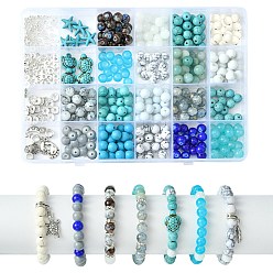 Mixed Color DIY Jewelry Making Finding Kits, Including Glass & Natural & Synthetic Mixed Gemstone Beads, Alloy Beads & Dangle Charms, Iron Spacer Beads, Turtle & Shell & Foot & Moon, Mixed Color, 645Pcs/box