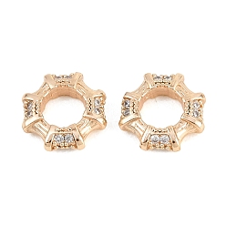 Light Gold Восьмиугольные латунные микропаве прозрачные кубические циркониевые бусины европейские, RONDELLE большие шарики отверстия, долговечный, стойки покрытие, без свинца и без кадмия, золотой свет, 10x10x3 мм, отверстие : 5x5 мм