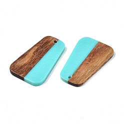 Dark Turquoise Resin & Walnut Wood Pendants, Trapezoid, Dark Turquoise, 35.5x23x3mm, Hole: 1.8mm