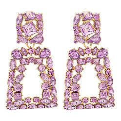 purple Geometric Diamond-Encrusted Bohemian Earrings for Retro Fashion Statement