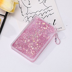 Hot Pink Rectangle Acrylic Quicksand Keychain, Glitter Chasing Pendant Decorations Sticker Keychain, with Ball Chains, Hot Pink, 9x6cm