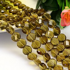 Olive Faceted Flat Round Imitation Austrian Crystal Bead Strands, Grade AAA, Olive, 10x5mm, Hole: 0.9~1mm, about 40pcs/strand, 15.7 inch